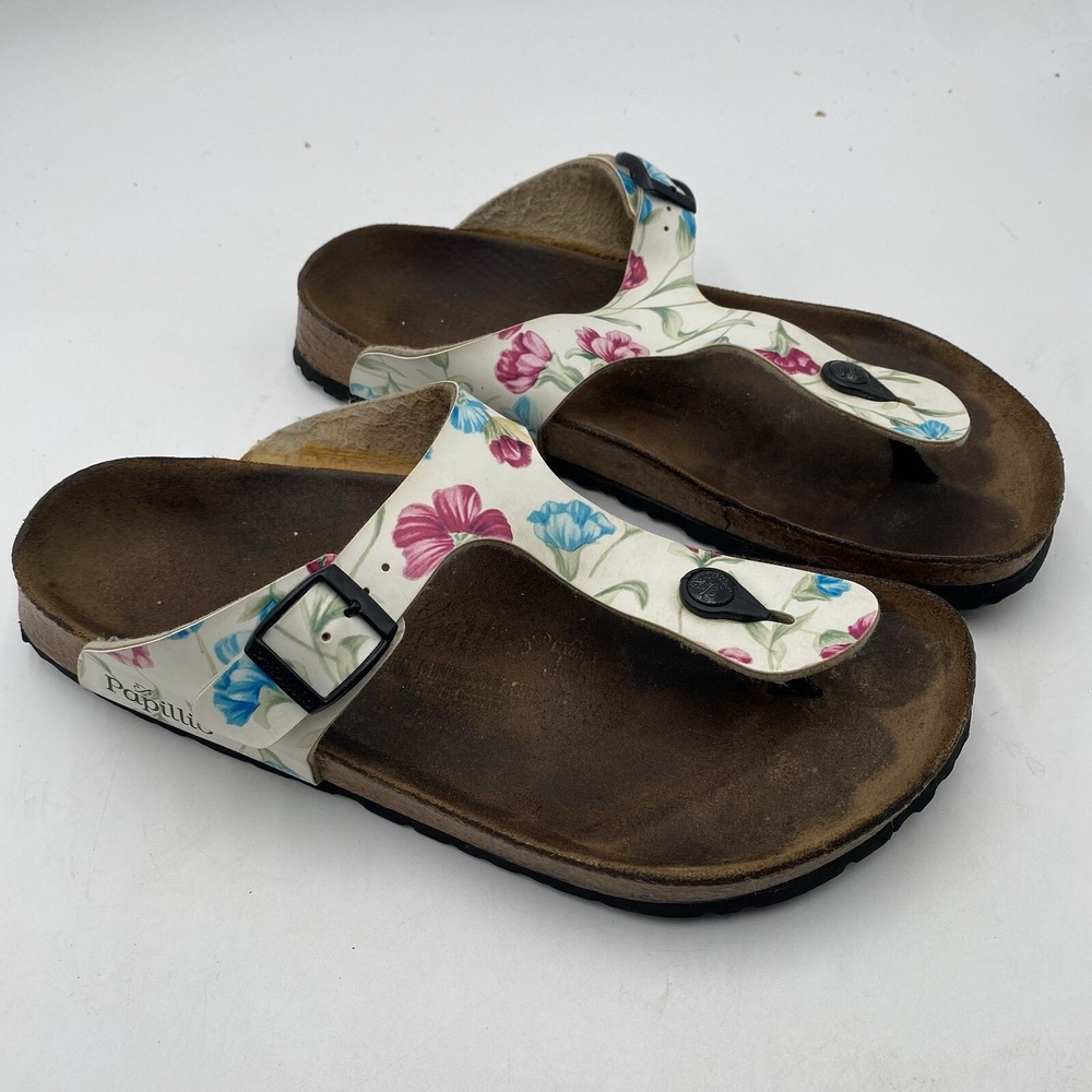 Papillio By Birkenstock Gizeh White Floral Platform Thong Sandals US 10 SEE PICS